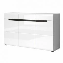 PRICE FACTORY Buffet Design LUCIA, 3 Portes Et 3 Tiroirs. Coloris Blanc Brillant Et Noir - Blanc