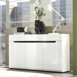 PRICE FACTORY Buffet Design LUCIA, 3 Portes Et 3 Tiroirs. Coloris Blanc Brillant Et Noir - Blanc -Buffet et enfilade Soldes 39333654 3