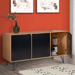 IDMARKET Buffet Bas Vintage NOEMI 3 Portes Bois Pied épingle - Naturel -Buffet et enfilade Soldes 39346211 3