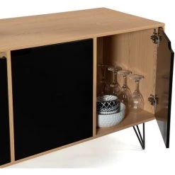 IDMARKET Buffet Bas Vintage NOEMI 3 Portes Bois Pied épingle - Naturel -Buffet et enfilade Soldes 39346211 5