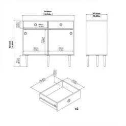 CAESAROO Buffet Salon 99x40 Cm Blanc Mat Et Chêne Clair Avec Deux Portes Coulissantes Et Deux Tiroirs | Chêne Et Blanc 9 CAESAROO Buffet Salon 99x40 Cm Blanc Mat Et Chêne Clair Avec Deux Portes Coulissantes Et Deux Tiroirs | Chêne Et Blanc -Buffet et enfilade Soldes 39350547 5