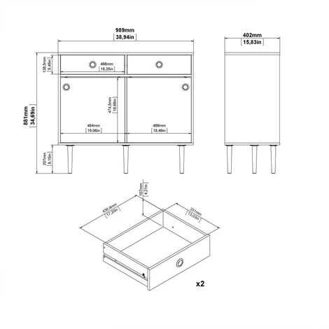 CAESAROO Buffet Salon 99x40 Cm Blanc Mat Et Chêne Clair Avec Deux Portes Coulissantes Et Deux Tiroirs | Chêne Et Blanc 5 CAESAROO Buffet Salon 99x40 Cm Blanc Mat Et Chêne Clair Avec Deux Portes Coulissantes Et Deux Tiroirs | Chêne Et Blanc – Image 5