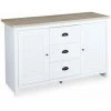 ALICE'S GARDEN Buffet De Rangement Blanc - Cottage - Avec 3 Tiroirs, 2 Portes, 119x39.5x77 Cm - Blanc Et Naturel