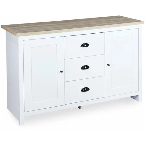 ALICE'S GARDEN Buffet De Rangement Blanc - Cottage - Avec 3 Tiroirs, 2 Portes, 119x39.5x77 Cm - Blanc Et Naturel 1 ALICE'S GARDEN Buffet De Rangement Blanc - Cottage - Avec 3 Tiroirs, 2 Portes, 119x39.5x77 Cm - Blanc Et Naturel