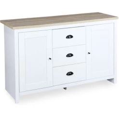 ALICE'S GARDEN Buffet De Rangement Blanc - Cottage - Avec 3 Tiroirs, 2 Portes, 119x39.5x77 Cm - Blanc Et Naturel 7 ALICE'S GARDEN Buffet De Rangement Blanc - Cottage - Avec 3 Tiroirs, 2 Portes, 119x39.5x77 Cm - Blanc Et Naturel -Buffet et enfilade Soldes 39438746 3