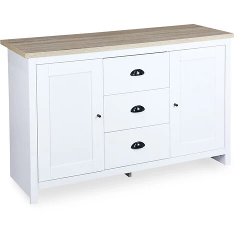 ALICE'S GARDEN Buffet De Rangement Blanc - Cottage - Avec 3 Tiroirs, 2 Portes, 119x39.5x77 Cm - Blanc Et Naturel 3 ALICE'S GARDEN Buffet De Rangement Blanc - Cottage - Avec 3 Tiroirs, 2 Portes, 119x39.5x77 Cm - Blanc Et Naturel – Image 3