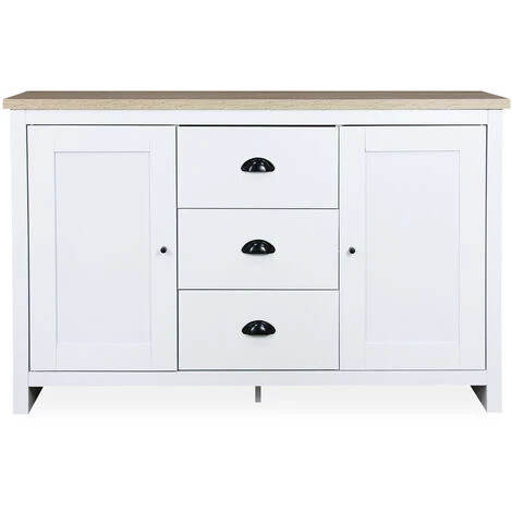 ALICE'S GARDEN Buffet De Rangement Blanc - Cottage - Avec 3 Tiroirs, 2 Portes, 119x39.5x77 Cm - Blanc Et Naturel 4 ALICE'S GARDEN Buffet De Rangement Blanc - Cottage - Avec 3 Tiroirs, 2 Portes, 119x39.5x77 Cm - Blanc Et Naturel – Image 4