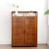 FREOSEN Buffet De Cuisine Bamboo 82 X 32 X 59.5cm, Meuble De Rangement Avec Placard 2 Portes Salle De Bain Armoire Style Nordique