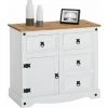 IDIMEX Buffet CAMPO Commode Bahut Vaisselier En Pin Massif Blanc/brun Avec 4 Tiroirs Et 1 Porte, Meuble De Rangement Style Mexicain En Bois - Blanc/Brun