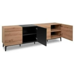 AUTRES Buffet NOLA - Décor Chene Et Noir - 4 Portes - L 200 X P 42 X H 65 Cm