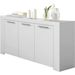PEGANE Buffet Meuble De Salle à Manger De 3 Portes Coloris Blanc Artic -144 Cm (longueur) X 80 Cm (Hauteur) X 42 Cm (Profondeur)