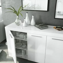 PEGANE Buffet Meuble De Salle à Manger De 3 Portes Coloris Blanc Artic -144 Cm (longueur) X 80 Cm (Hauteur) X 42 Cm (Profondeur) -Buffet et enfilade Soldes 39682688 3