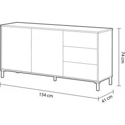 PEGANE Buffet Avec 2 Portes Et 3 Tiroirs Coloris Chêne Canadien / Blanc Artic - Hauteur 74 X Longueur 154 X Profondeur 41 Cm -Buffet et enfilade Soldes 39682712 4