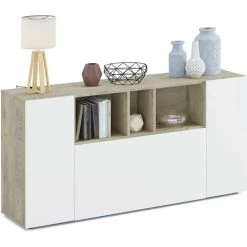 PEGANE Buffet Meuble De Rangement Avec 3 Portes Coloris Chêne Alaska / Blanc Artic - Longueur 150 X Hauteur 76 X Profondeur 41 Cm 6 PEGANE Buffet Meuble De Rangement Avec 3 Portes Coloris Chêne Alaska / Blanc Artic - Longueur 150 X Hauteur 76 X Profondeur 41 Cm -Buffet et enfilade Soldes 39682715 3