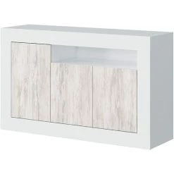 PEGANE Buffet Avec 3 Portes Et 1 étagère Coloris Blanc Artic / Blanc Poli - Hauteur 87 X Longueur 144 X Profondeur 42 Cm