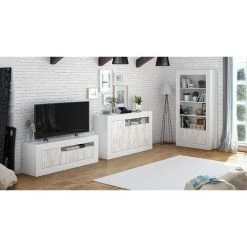 PEGANE Buffet Avec 3 Portes Et 1 étagère Coloris Blanc Artic / Blanc Poli - Hauteur 87 X Longueur 144 X Profondeur 42 Cm -Buffet et enfilade Soldes 39682744 4