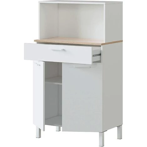 PEGANE Buffet Meuble Cuisine 2 Portes + Tiroir Coloris Blanc Artic / Chêne Canadien - Hauteur 126 Cm X Longueur 72 Cm X Profondeur 40 Cm 2 PEGANE Buffet Meuble Cuisine 2 Portes + Tiroir Coloris Blanc Artic / Chêne Canadien - Hauteur 126 Cm X Longueur 72 Cm X Profondeur 40 Cm – Image 2