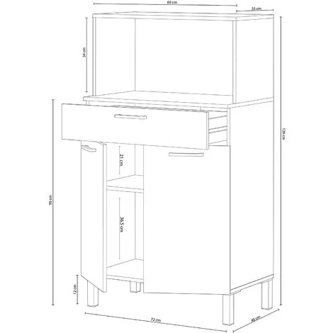 PEGANE Buffet Meuble Cuisine 2 Portes + Tiroir Coloris Blanc Artic / Chêne Canadien - Hauteur 126 Cm X Longueur 72 Cm X Profondeur 40 Cm 4 PEGANE Buffet Meuble Cuisine 2 Portes + Tiroir Coloris Blanc Artic / Chêne Canadien - Hauteur 126 Cm X Longueur 72 Cm X Profondeur 40 Cm – Image 4