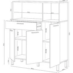 PEGANE Buffet Meuble Cuisine 3 Portes + Tiroir Coloris Blanc Artic / Chêne Canadien - Hauteur 126 Cm X Longueur 108 Cm X Profondeur 40 Cm -Buffet et enfilade Soldes 39682786 4