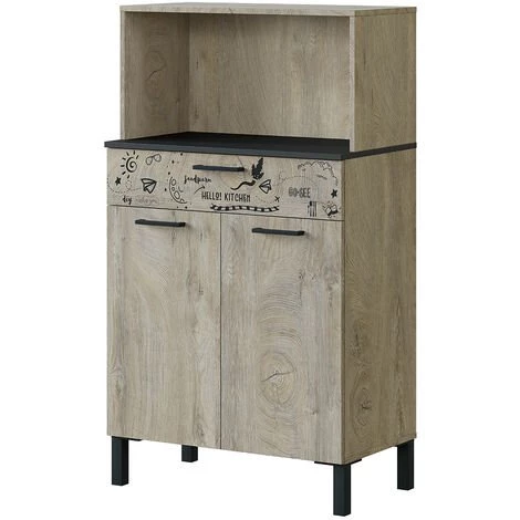 PEGANE Buffet Meuble De Rangement De Cuisine Coloris Gris Anthracite/chêne à Nœuds Avec Impression Digitale -H126 X L72 X P40cm 2 PEGANE Buffet Meuble De Rangement De Cuisine Coloris Gris Anthracite/chêne à Nœuds Avec Impression Digitale -H126 X L72 X P40cm – Image 2