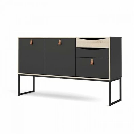 TVILUM Enfilade 2 Portes 3 Tiroirs - Décor Chene Et Noir - L 147,2 X P 40 X H 86,6 Cm - STUBBE 1 TVILUM Enfilade 2 Portes 3 Tiroirs - Décor Chene Et Noir - L 147,2 X P 40 X H 86,6 Cm - STUBBE