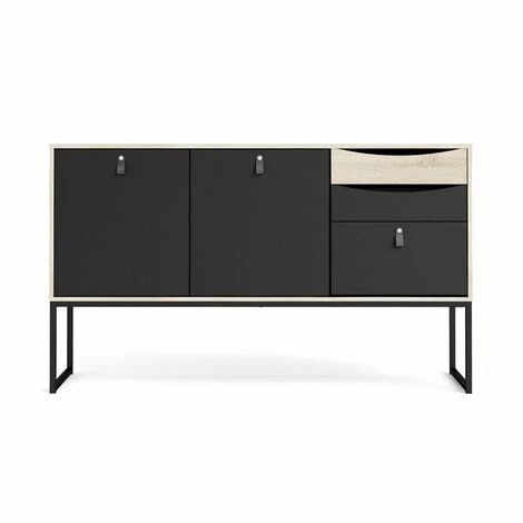 TVILUM Enfilade 2 Portes 3 Tiroirs - Décor Chene Et Noir - L 147,2 X P 40 X H 86,6 Cm - STUBBE 2 TVILUM Enfilade 2 Portes 3 Tiroirs - Décor Chene Et Noir - L 147,2 X P 40 X H 86,6 Cm - STUBBE – Image 2