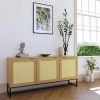 DECO IN PARIS Buffet Enfilade Scandinave 3 Portes En Bois Métal Et Cannage TULLIO - Bois Clair
