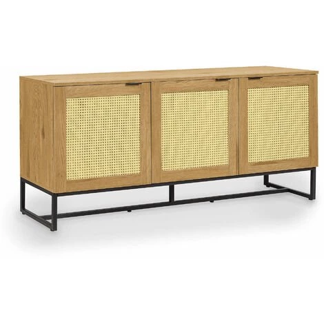 DECO IN PARIS Buffet Enfilade Scandinave 3 Portes En Bois Métal Et Cannage TULLIO - Bois Clair 2 DECO IN PARIS Buffet Enfilade Scandinave 3 Portes En Bois Métal Et Cannage TULLIO - Bois Clair – Image 2