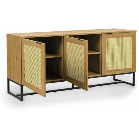 DECO IN PARIS Buffet Enfilade Scandinave 3 Portes En Bois Métal Et Cannage TULLIO - Bois Clair 3 DECO IN PARIS Buffet Enfilade Scandinave 3 Portes En Bois Métal Et Cannage TULLIO - Bois Clair – Image 3