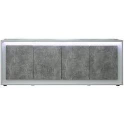 ALTOBUY SKALA - Buffet 4 Portes Effet Béton Avec Eclairage Led - Blanc