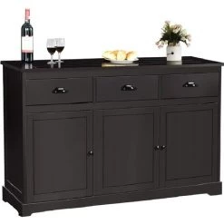 COSTWAY Buffet à 3 Tiroirs Et 3 Portes, Meuble De Rangement De Salle à Manger Avec Etagères Réglables, Style Contemporain, 136 X 42,5 X 86cm (Brun)