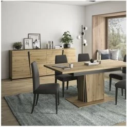 Buffet 4 Portes Décor Chêne Et Noir L221 Cm - Crack - Calicosy - Bois -Buffet et enfilade Soldes 40023997 2