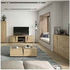 Buffet 4 Portes Décor Chêne Et Noir L221 Cm - Crack - Calicosy - Bois -Buffet et enfilade Soldes 40023997 3