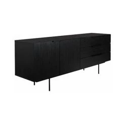 ZUIVER Buffet 2 Portes Et 3 Tiroirs 180x45x71 Cm Décor Chêne Noir - TRAVIS