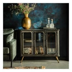 DUTCHBONE Buffet 3 Portes 100x37x80 Cm En Métal Noir Vieilli