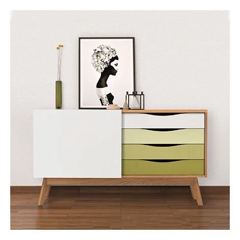 WOODMAN Buffet 1 Porte 4 Tiroirs Blanc Et Vert - CLYDE 1 WOODMAN Buffet 1 Porte 4 Tiroirs Blanc Et Vert - CLYDE