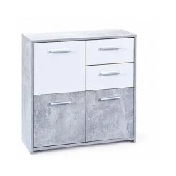 M-S Commode 3 Portes Et 2 Tiroirs Béton Et Blanc - CONCRETE