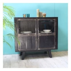 M-S Buffet 2 Portes 95 Cm En Manguier Et Métal Noir Vieilli - GUSTAF
