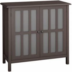 DéCOSHOP26 Buffet Bahut Avec Porte Un Verre Trempé 80x35x78 Cm En Bois De Pin Marron - Marron