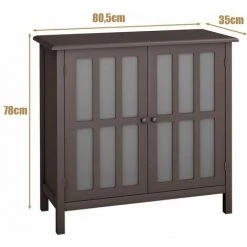 DéCOSHOP26 Buffet Bahut Avec Porte Un Verre Trempé 80x35x78 Cm En Bois De Pin Marron - Marron -Buffet et enfilade Soldes 40148937 4