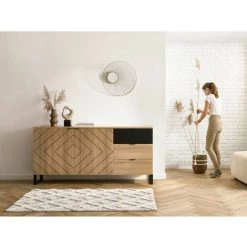 Buffets BOBOCHIC - Buffet 2 Portes 180 Cm ALVANA Chêne Et Noir - Chêne Et Noir -Buffet et enfilade Soldes 40260125 2