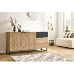 Buffets BOBOCHIC - Buffet 2 Portes 180 Cm ALVANA Chêne Et Noir - Chêne Et Noir -Buffet et enfilade Soldes 40260125 3