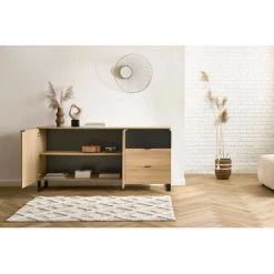 Buffets BOBOCHIC - Buffet 2 Portes 180 Cm ALVANA Chêne Et Noir - Chêne Et Noir -Buffet et enfilade Soldes 40260125 5
