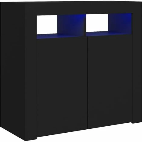 Buffet Avec Lumières LED Noir 80x35x75 Cm VidaXL 2 Buffet Avec Lumières LED Noir 80x35x75 Cm VidaXL – Image 2