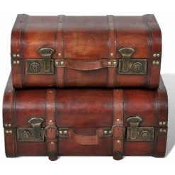 HAPPYSHOPPING Coffre De Rangement Vintage Bois Marron 2 Pcs -Buffet et enfilade Soldes 40551693 2