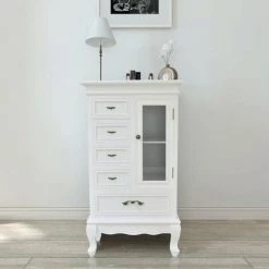 HAPPYSHOPPING Armoire Avec 5 Tiroirs Et 2 Etageres Blanc