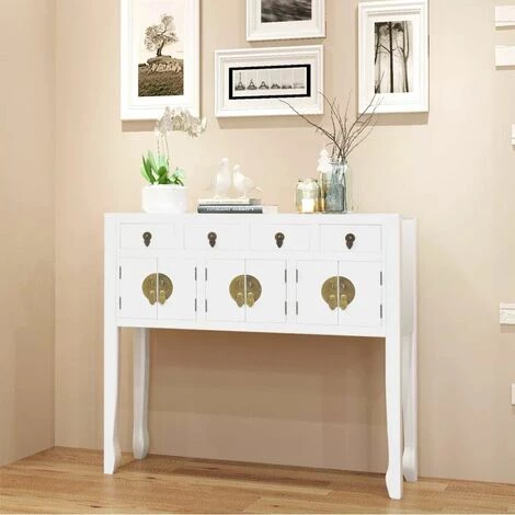 HAPPYSHOPPING Buffet En Style Chinois En Bois Massif Blanc 2 HAPPYSHOPPING Buffet En Style Chinois En Bois Massif Blanc – Image 2