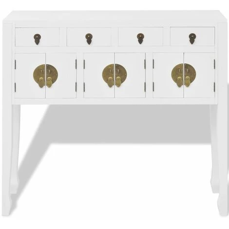 HAPPYSHOPPING Buffet En Style Chinois En Bois Massif Blanc 5 HAPPYSHOPPING Buffet En Style Chinois En Bois Massif Blanc – Image 5