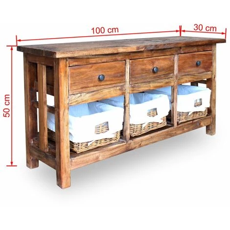 HAPPYSHOPPING Buffet Bois De Recuperation Massif 100 X 30 X 50 Cm 2 HAPPYSHOPPING Buffet Bois De Recuperation Massif 100 X 30 X 50 Cm – Image 2
