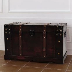HAPPYSHOPPING Coffre Vintage De Rangement Bois 66 X 38 X 40 Cm -Buffet et enfilade Soldes 40556039 5